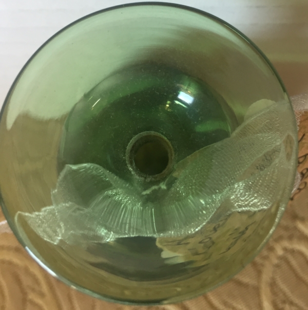 Handblown Green Glass Vase With Earth Tone Center Band - Green Acres Antiques Marietta OH
