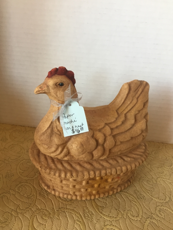 Paper Mache’ Hen and Nest - Green Acres Antiques Marietta OH